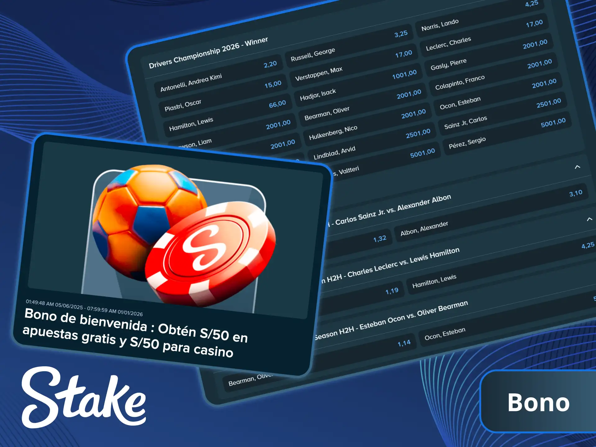Aprovecha el bono para apuestas de Fórmula 1 en Stake para incrementar tus fondos destinados al automovilismo.