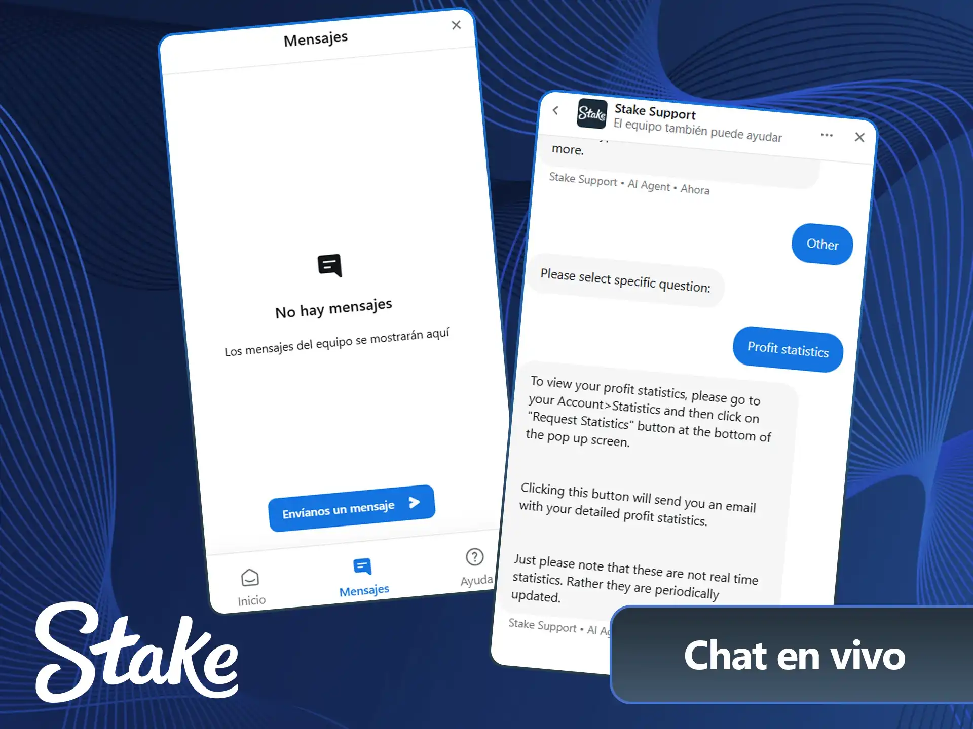 Hblá con un agente ahora en el sitio oficial Stake Perú.